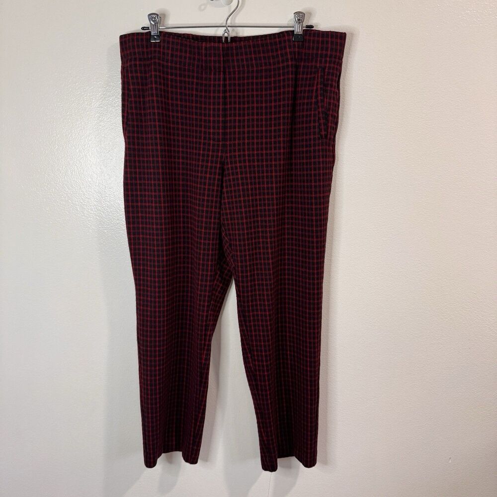 J. Jill Pants LP Ponte Slim Leg Knit Red Black Check Preppy Holiday Pull On